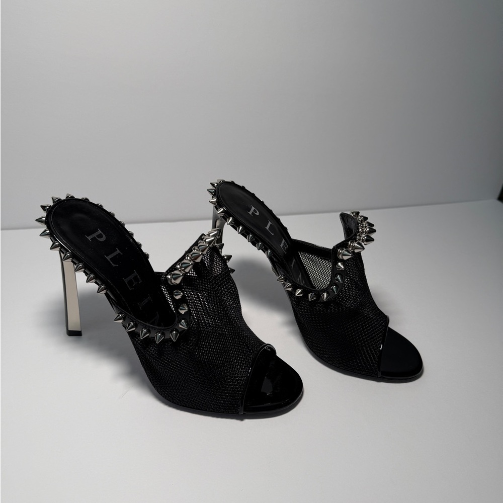 Philipp Plein Black Studded Open-Toe High Heel Mules